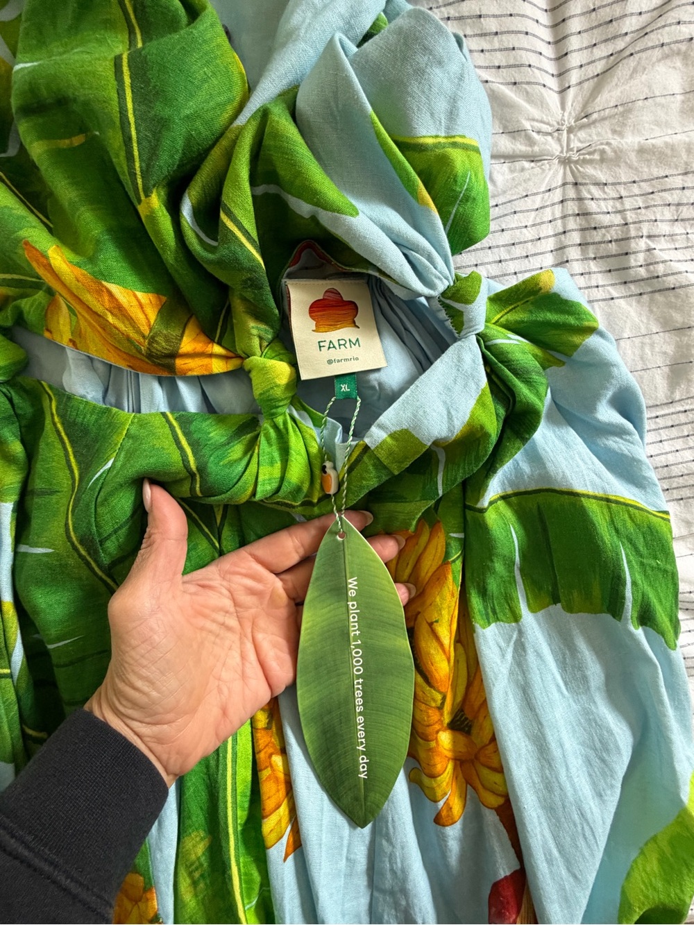 FARM Rio Blue Maxi Dress with Green Leaf and Yellow Floral Print - Picture 5 of 6